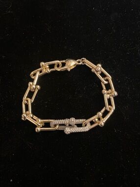 Gold Filled Link Bracelet with Pave Accent